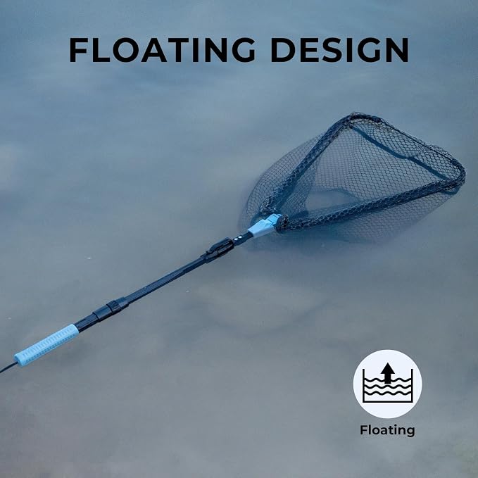 Calamus Triangle Fishing Net, Foldable, Lightweight & Strong Landing Net with Non-Slip Elastomer Handle, Built-in Elastic Lanyard and Belt Clip, Fishing Gear - Gift for Men