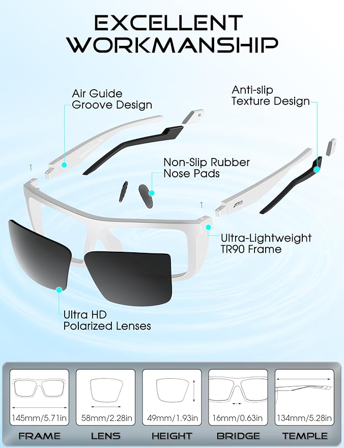 ATTCL Sports Polarized Sunglasses for Men: Secure Anti-Slip Lightweight TR90 Square Frame UV Protection for Driving Fishing