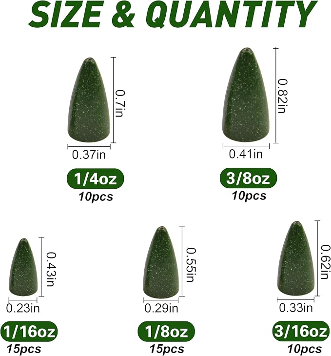 Bullet Fishing Sinkers Bass Fishing Weights Kit, 60pcs Worm Fishing Slip Weights Painted Pitching Flipping Weight Worm Weights for Bass Fishing Texas Rig Carolina Rig