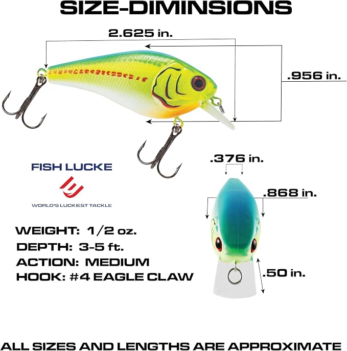 Luck E Strike 2 Inch Square Bill Crankbait, Made in The USA