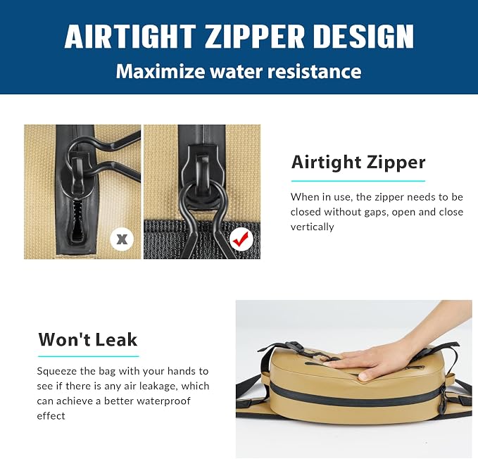 THKFISH Waterproof Fishing Waist Pack, Large Fishing Tackle Bag with Adjustable Strap, Airtight Zipper Closure, Lightweight Sling Fishing Waist Bag for Fly Fishing, Brown