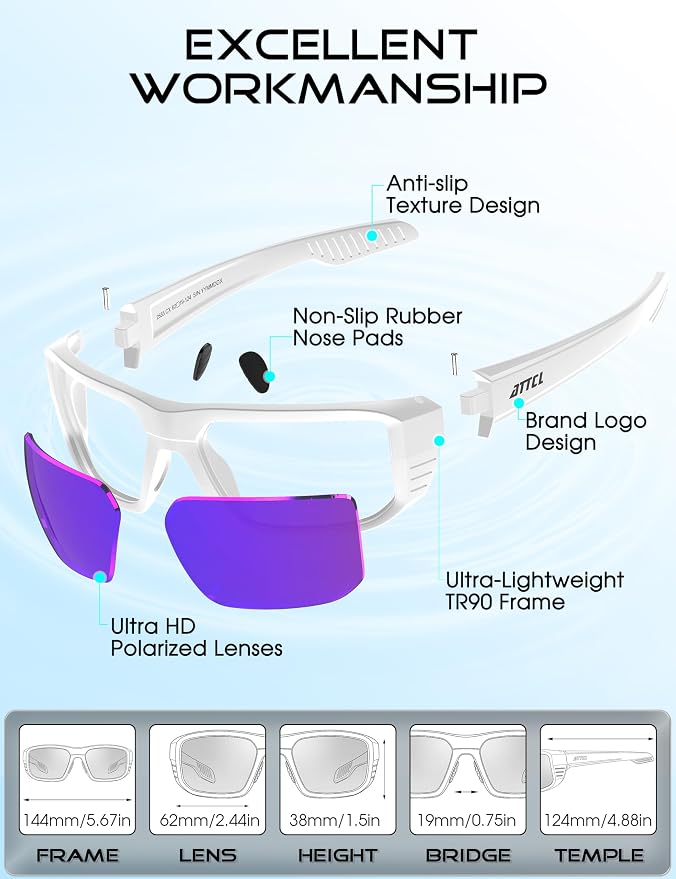 ATTCL Sports Polarized Sunglasses for Men: Ultra-Light Wrap Around TR90 Frame UV400 Protection for Fishing Driving Shooting