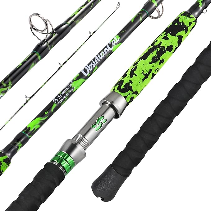 Sougayilang Catfish Rod 7' MH Catfishing Pole, Carbon Fishing Rod with Solid Tip, Stainless Steel Guides & Spiral EVA Handle for Freshwater Saltwater for Catfish-Spinning/Casting