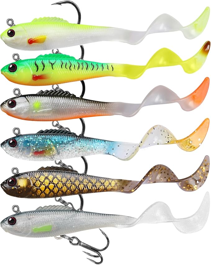 GOTOUR Pre-Rigged Soft Fishing Lures with Weedless Hook, Lifelike Paddle Tail Swimbaits for Bass Fishing, Freshwater & Saltwater Fishing Bait, Fishing Tackle for Bass, Pike, Trout, and Walleye