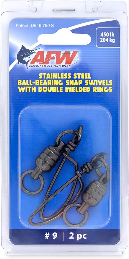 American Fishing Wire Stainless Steel Ball Bearing Snap Swivels with Double Welded Rings