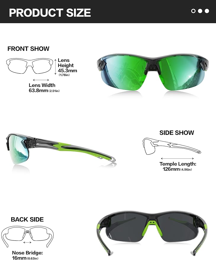 BIRCEN Mens Polarized Sunglasses for Sports: TR90 Lightweight Sun Glasses Wrap Around Shades for Fishing Driving Cycling