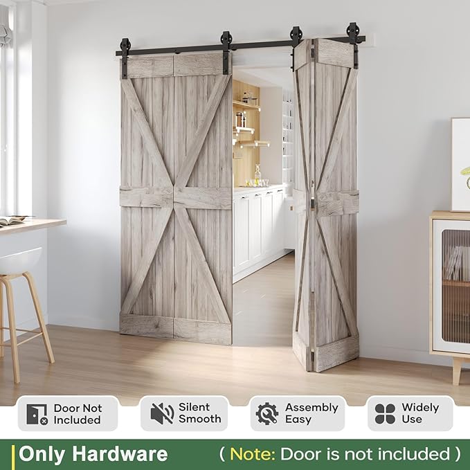 76" Bifold Sliding Barn Door Hardware Track Kit,Side Mounted Black Spoke Wheel Roller,Smoothly and Quietly,Assembly Easy,Fit Four 18" Bi-Folding Doors (Door Not Included)