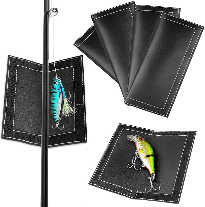 Fishing Lure Wrap (4Pack), Thickened Puncture- Resist 3 Size PVC Leather Covers for Fishing Rod, Hooks: Safe Protectors & Organized Holder Storage for Various Bait (Thickened , M: for 4.5 - 6in lures)