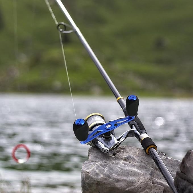Fishing Reel Handle Blue Fishing Baitcasting Handle Rocker Baitcasting Reel Replacement Parts, with EVA Grip Knob and Nut (Blue + Black)