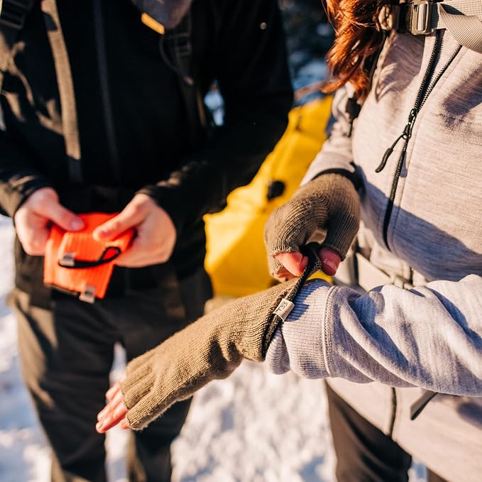 Merino Wool Fingerless Gloves - Hunting and Fishing Liner - Half Finger Warm Knitted Gloves