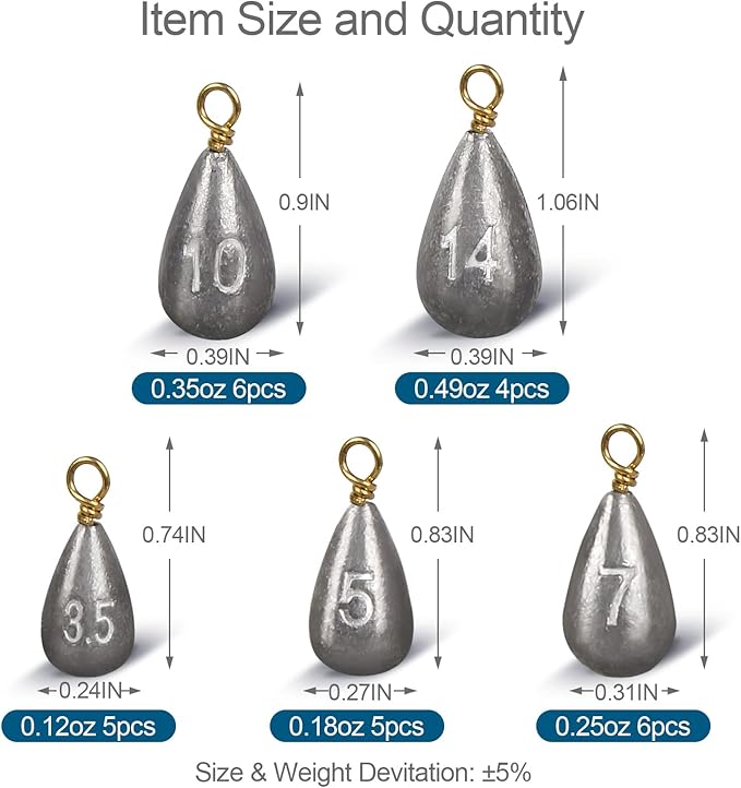 26Pcs Fishing Weights Sinkers Kit, Drop Shot Weights, Lead Fishing Weights for Saltwater Freshwater, Catfish Weights, Fishing Sinkers and Weights Assortment