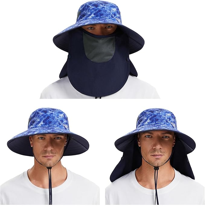 BASSDASH UPF 50+ Breathable Sun Hat with Removable Face Cover and Neck Flap Wide Brim Bucket Hat for Fishing Hiking Men Women