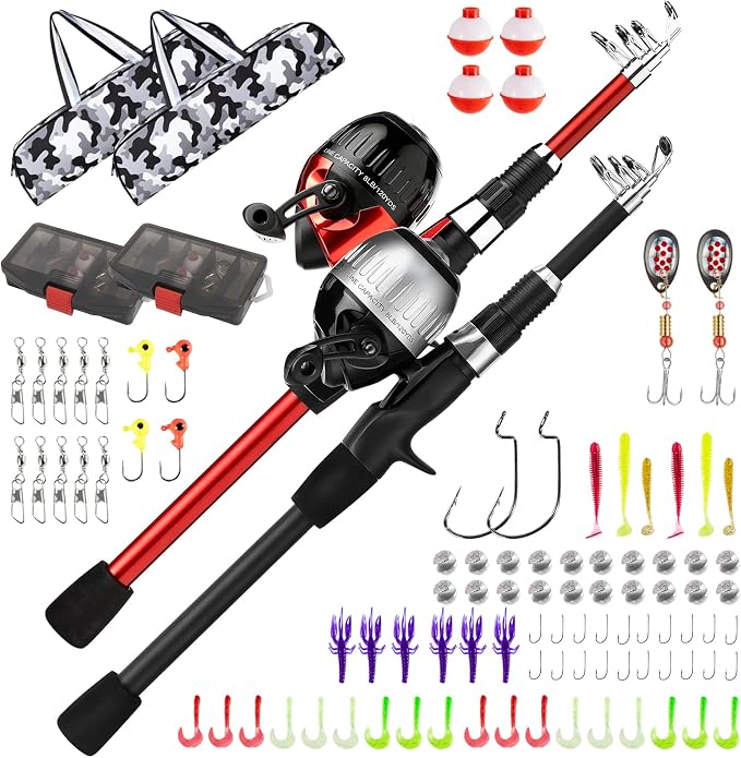 WIDDEN Kids Fishing Pole, Youth Fishing Rod and Reel Combo - Telescopic Portable Fishing Pole with Tackle Box Bag Starter Anglers Set, Fishing Gear Kit for Boys Girls Teens Age 5-18 and Beginners