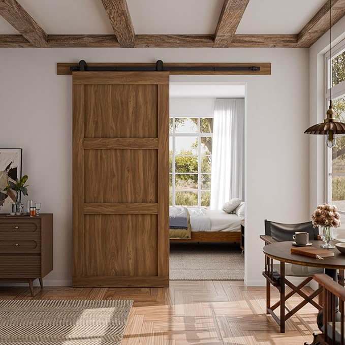 CCJH 13.6FT Sliding Barn Door Hardware Kit, Heavy Duty, Smoothly and Silently, Easy to Install, Fit 81.6" Width Single Door Panel, T-Shaped Style Black