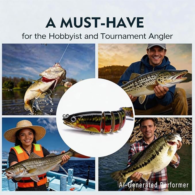Multi-Jointed Swimbaits 5.1in Slow Sinking Fishing Lures, Premium ABS Hard Bait with Gravity Transfer System, Anti-Rust #6 Treble Hooks, Lifelike 3D Eyes for Bass Trout Walleye Pike