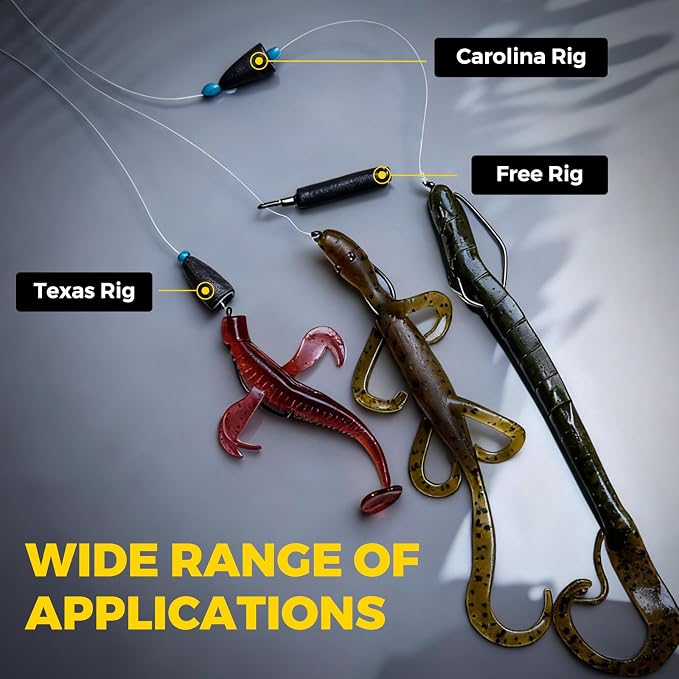 Drop Shot Hooks, 100pcs Improve EWG Worm Hooks, Bass Fishing Hooks for Freshwater and Saltwater, High Carbon Steel Texas Rig Hooks with Portable Plastic Box, Black