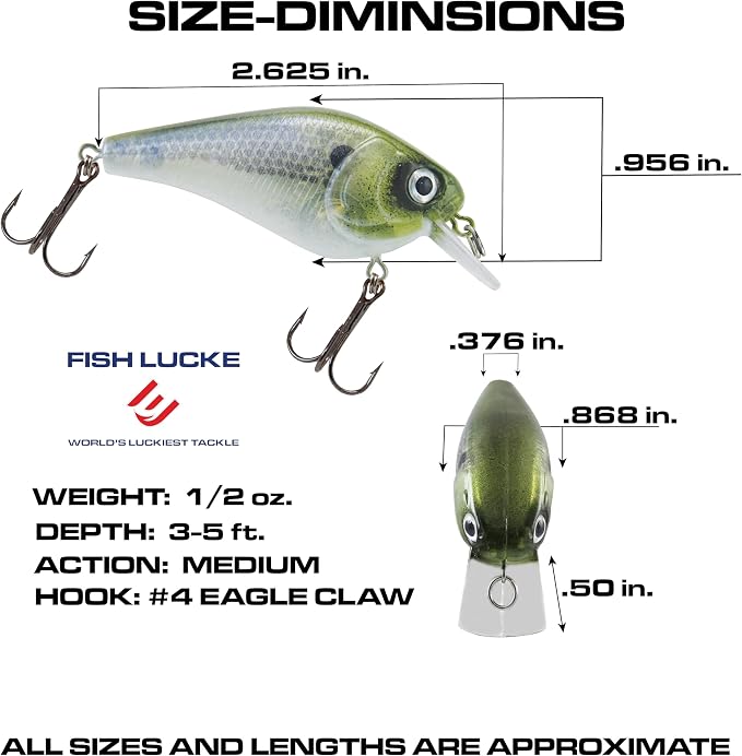 Luck E Strike 2 Inch Square Bill Crankbait, Made in The USA