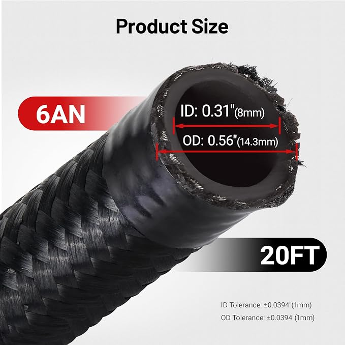 EVIL ENERGY 6AN Fuel Line Kit, 6AN Nylon Braided Fuel Line Hose Fitting Kit CPE 20FT Black&Red