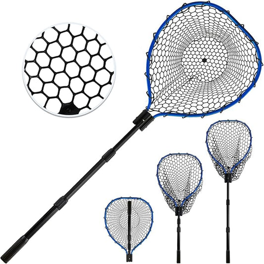 Telescoping Metal Lock Fishing Net Blue Aluminum Alloy Rubber Fish Net - Adjustable Length Lightweight Foldable Large Fishing Net with Handle Collapsible Extendable Fishing Accessories