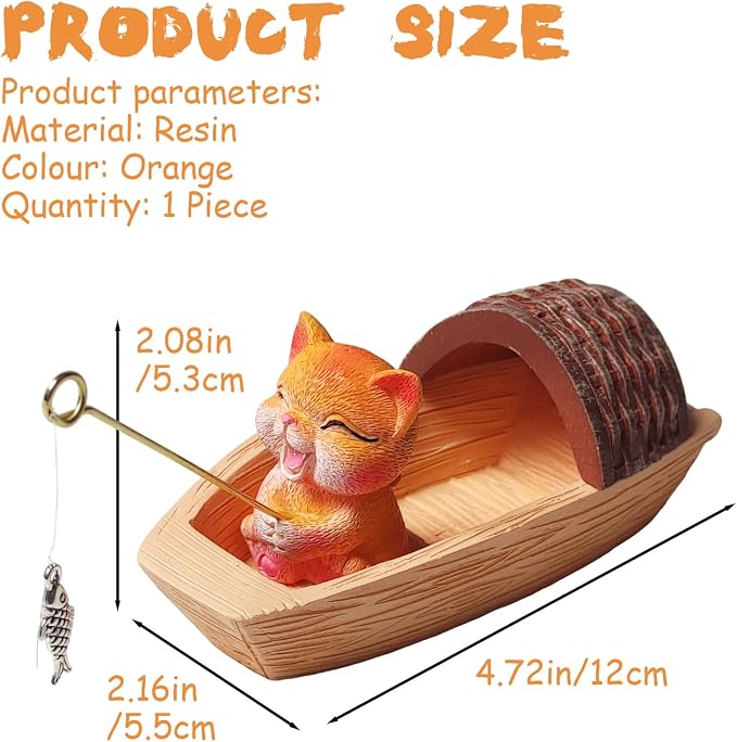Floating Aquarium Decor, Resin Fishing Cat Fish Tank Decorations, Floating Boat Fish Tank Landscape Decoration, Cute Little Cat Aquarium Decoration for Betta,Guppy and Shrimp, 1 Piece