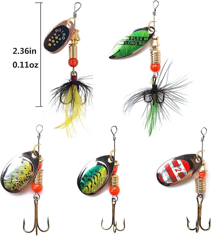 KINGFOREST 10-20pcs Fishing Lures Spinnerbait for Bass Trout Salmon Walleye Hard Metal Spinner Baits Kit with Tackle Box