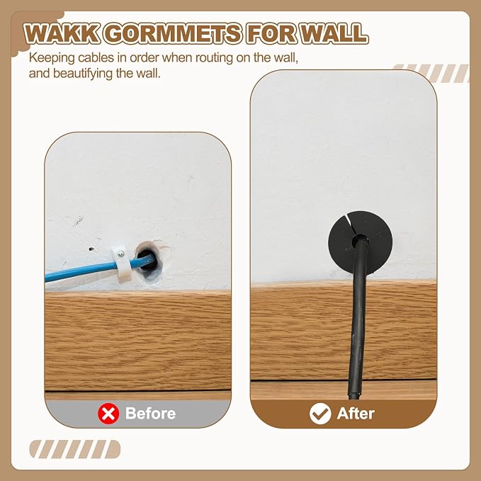 PATIKIL Wall Grommets for Cables 1-3/8", 2 Pcs Cable Routing Kit Silicone Hole Grommet Feed Through Bushing for Ethernet Accessories with 0.26" (6.5mm) Hole, Black