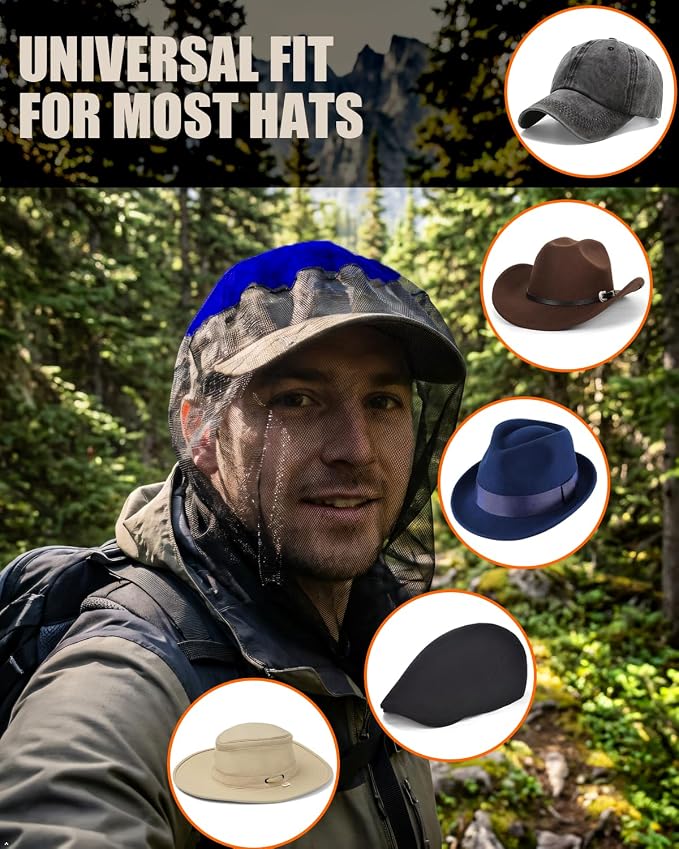 Mosquito Head Net, 2 Pack Ultra Fine Ice Silk Cooling Breathable Soft Large Long Mesh for Outdoors, Fits Most Hats