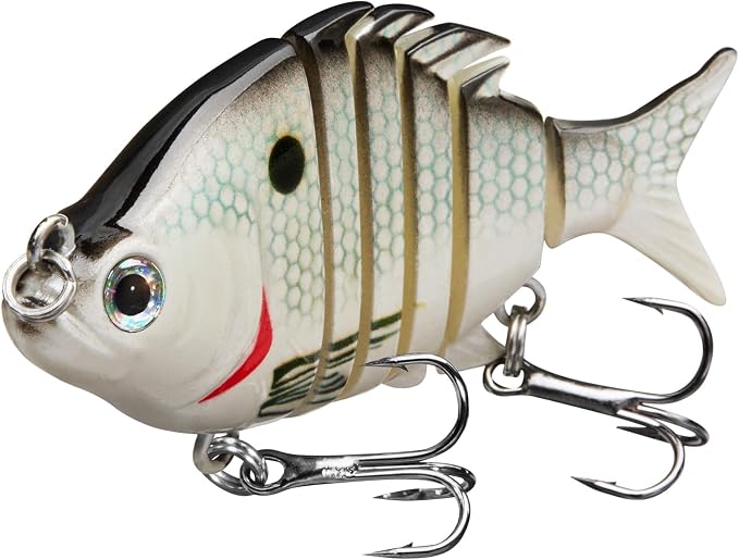 Bassdash SwimPanfish 2.5”/0.34oz Hard Bluegill Swimbaits Multi Jointed Topwater Trout Bass Fishing Crank Lure,Pack of 4