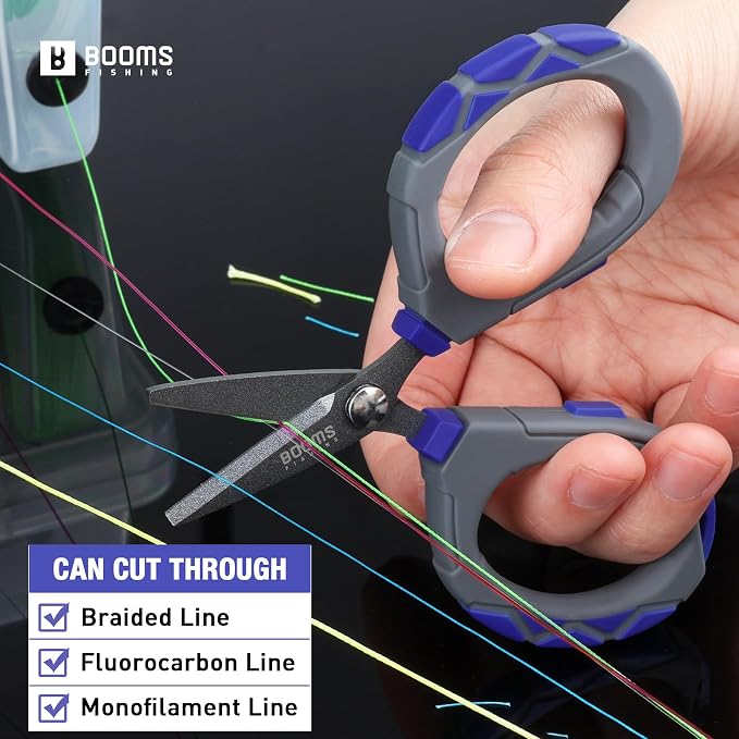 Booms Fishing Braided Line Scissors: Micro-Serrated Stainless Steel Blades Line Cutter - XW01 4.1" Fishing Serrated Shears with Zinger Retractor