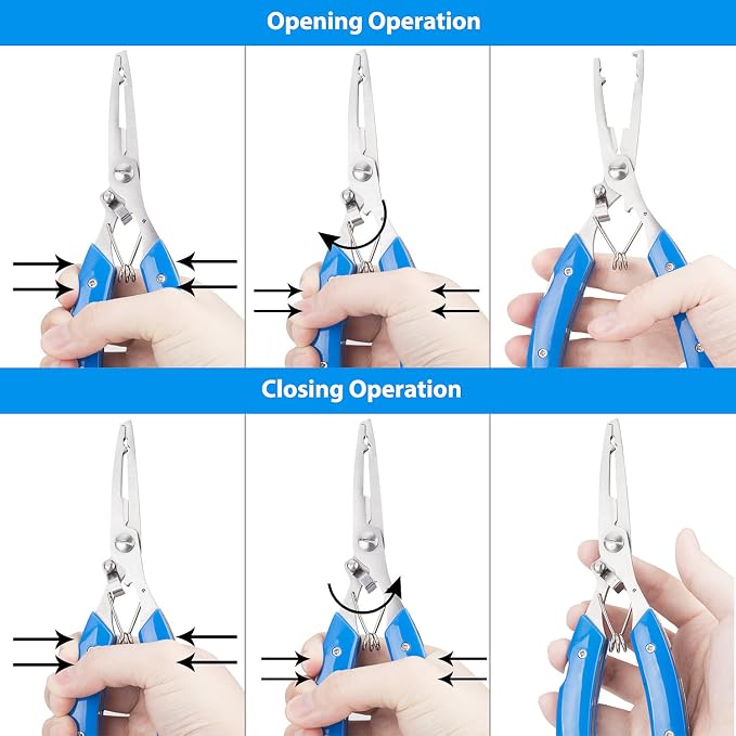 BASUNE Fishing Pliers and Fish Hook Remover with Line Cutter, Curved Nose Hook Remover Tackle Tool with Nylon Sheath and Fishing Gear Set (Blue)