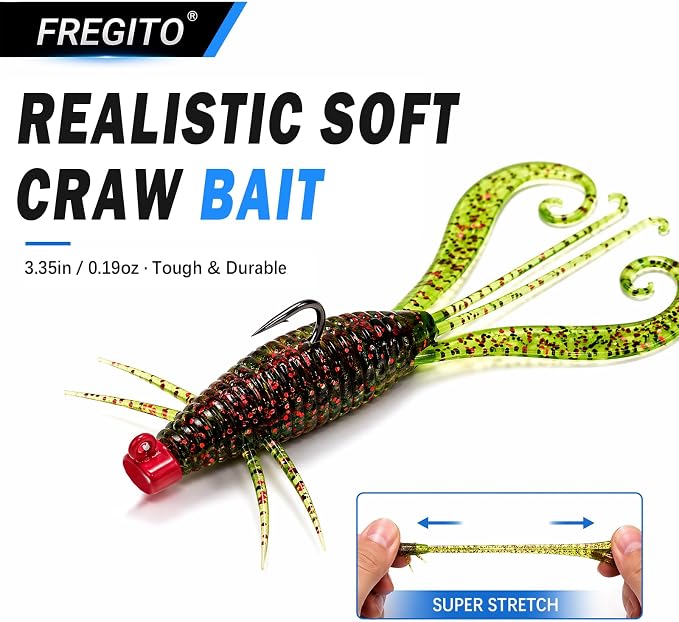 49pcs Soft Fishing Lures Kit – Texas Rig Kit for Bass Fishing with Silicone Shrimp Baits, Hooks, Weights & 3D Eyes – Bass, Crappie & Trout Tackle for Freshwater & Saltwater