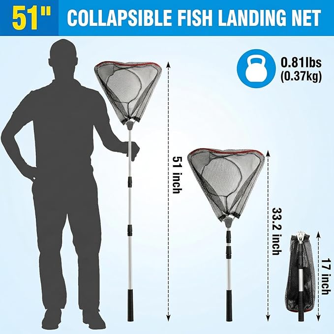 ZENFUN 2 Pack Fishing Net with Telescopic Pole Handle, Fish Landing Net with Sturdy Collapsible Handle, Folding Nylon Mesh Landing Net for Saltwater and Freshwater, Extend to 51 in(Black, White)