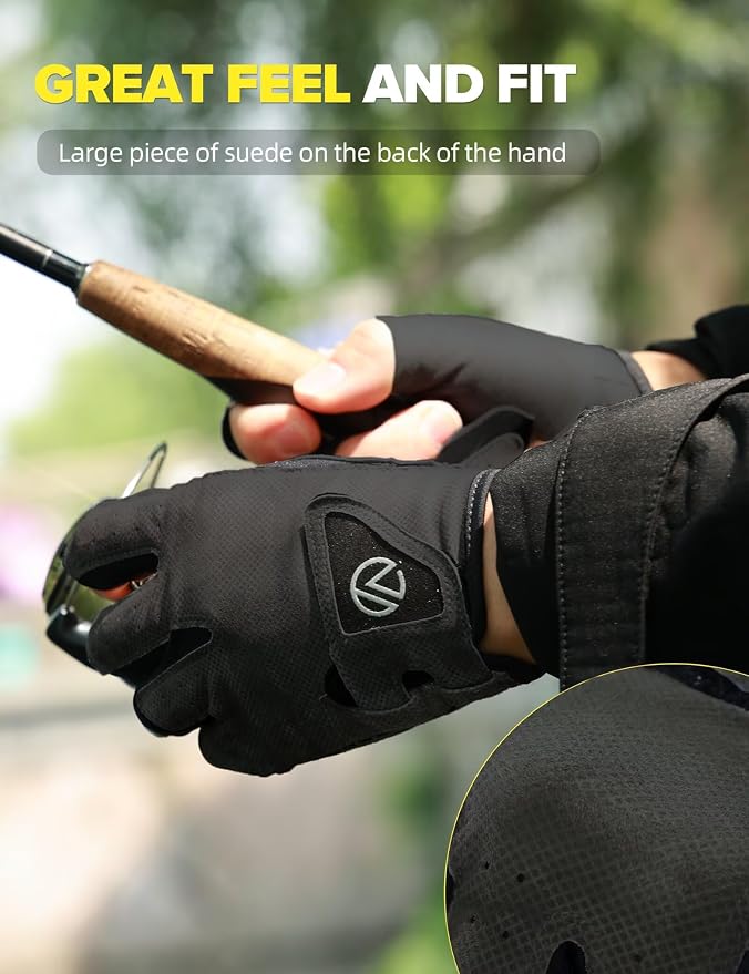 Fishing Gloves 3 Fingerless,Abrasion Resistant, Anti-Slip,Lightweight Breathable for Men Women,Ideal for Lure Fishing