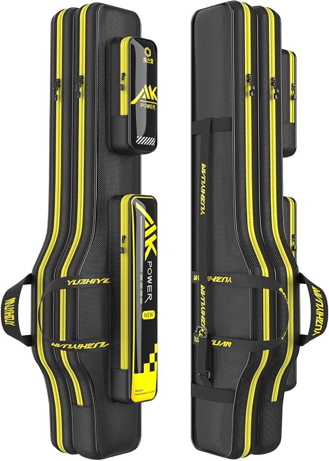Fishing Rod Case & Bag Triple-Layer - 1680D Oxford, Wire-Reinforced Anti-Deforming, Foldable Portable, Quick-Access Compartments, Fishing Gift for Men Anglers