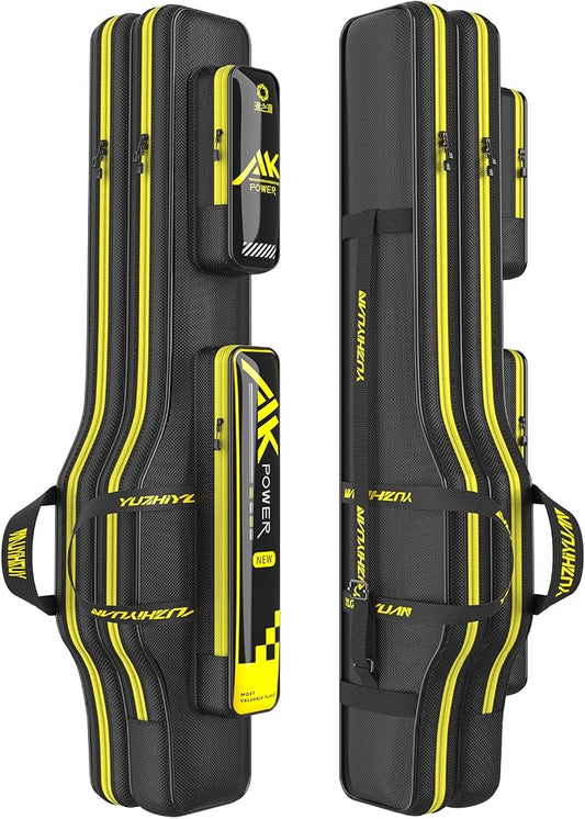 Fishing Rod Case & Bag Triple-Layer - 1680D Oxford, Wire-Reinforced Anti-Deforming, Foldable Portable, Quick-Access Compartments, Fishing Gift for Men Anglers