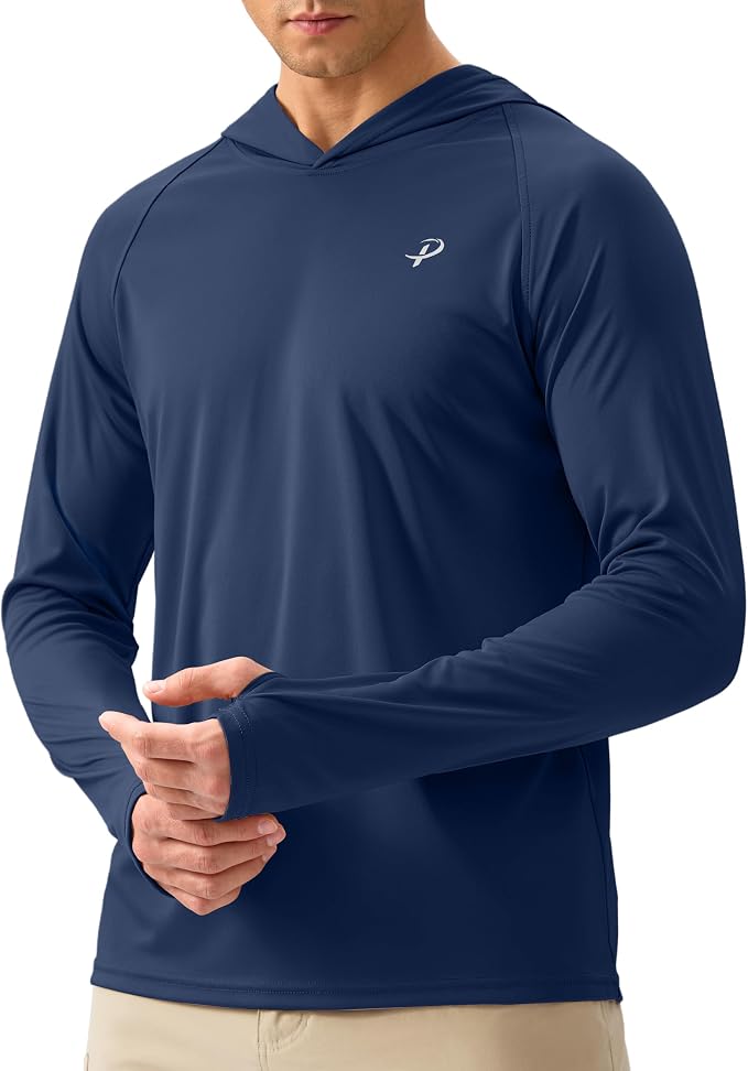 Pudolla Men's Sun Protection Hoodie Shirts UPF 50+ Rash Guard SPF Long Sleeve Fishing Shirt for Men Swim Hiking Boating