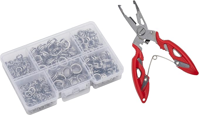 GREATFISHING 200PCS High Strength Heavy Stainless Steel Split Ring Lure Connector Swivels Snap with Fishing Pliers 30lb to 120lb Test