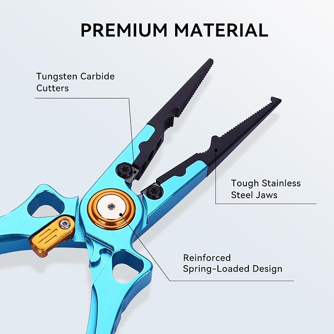 Fishing Pliers Hook Remover, Saltwater Split Ring Pliers with Safety Lock, Fishing Gear with Sheath and Lanyard, Fishing Gifts for Men