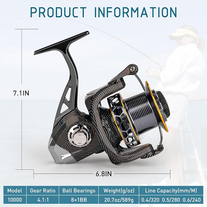 THKFISH Saltwater Spinning Reel,10000/12000 Surf Fishing Reel,8 +1/11+1BB,4.1:1 45/55LB Max Drag Ultra Smooth Powerful Saltwater Fishing Reels,with CNC Aluminum Spool Reels for Long Cast