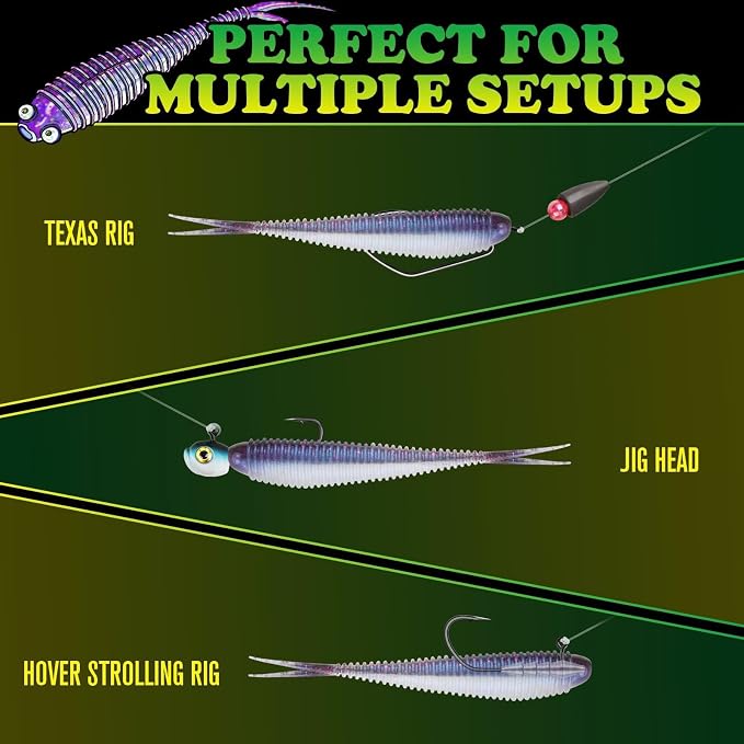 LUCKYFISHING Soft Plastic Baits 20PCS/30PCS/40PCS Forked Tail Fishing Soft Bait for Bass Walleye Trout Crappie Lures 3in/3.5in/4in