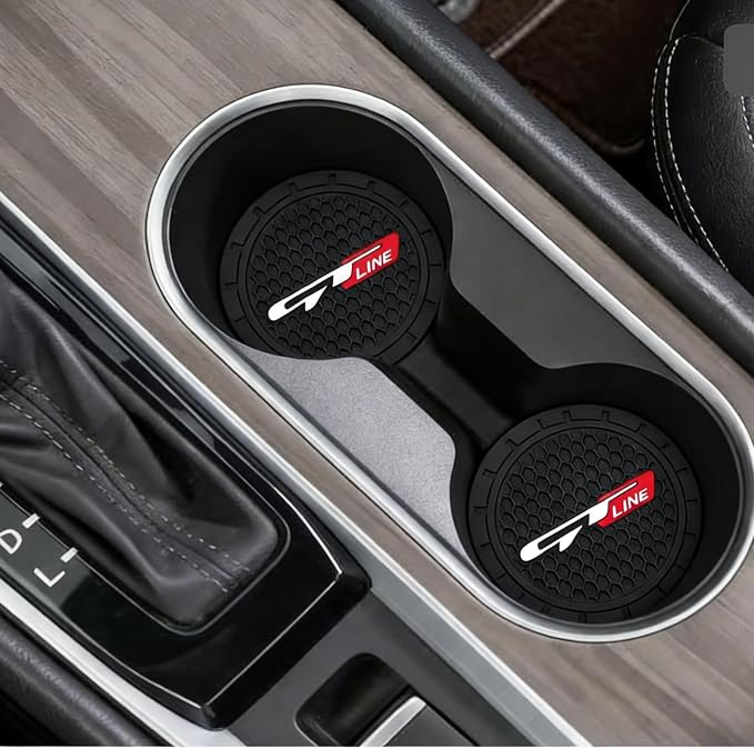 2 Pcs Black car Cup Holder Coaster Compatible with GT LINE 2.75 Inch Silicone Anti-Slip Fashion car Interior Accessories