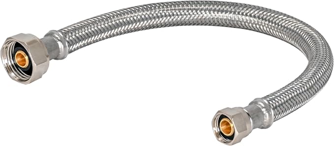 Eastman 20 inch Steel-Flex Braided Faucet Connector, 1/2 Inch FIP x 3/8 Inch Compression, Stainless Steel Faucet Supply Line, 48005N