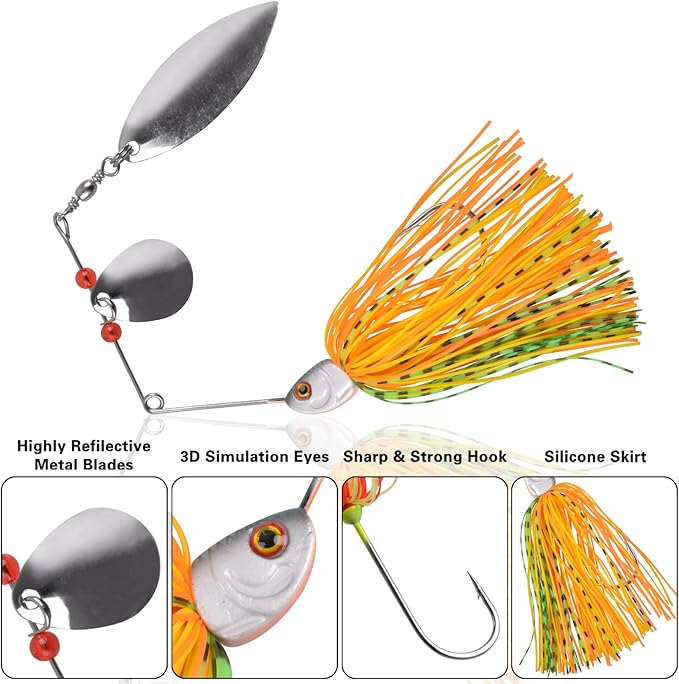 Fishing Lures Spinnerbait, Bass Fishing Lure Spinner Baits Kit Hard Metal Multicolor Buzzbait Spinnerbait Jigs for Bass Pike Trout Salmon
