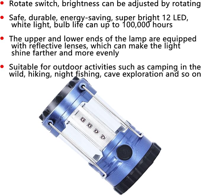 Qinlorgo 12LED Camping Lantern, Portable Outdoor Light, Adjustable Brightness Lantern with Handle Grip, Ideal for Hiking, Fishing, Tent & Cave Exploration