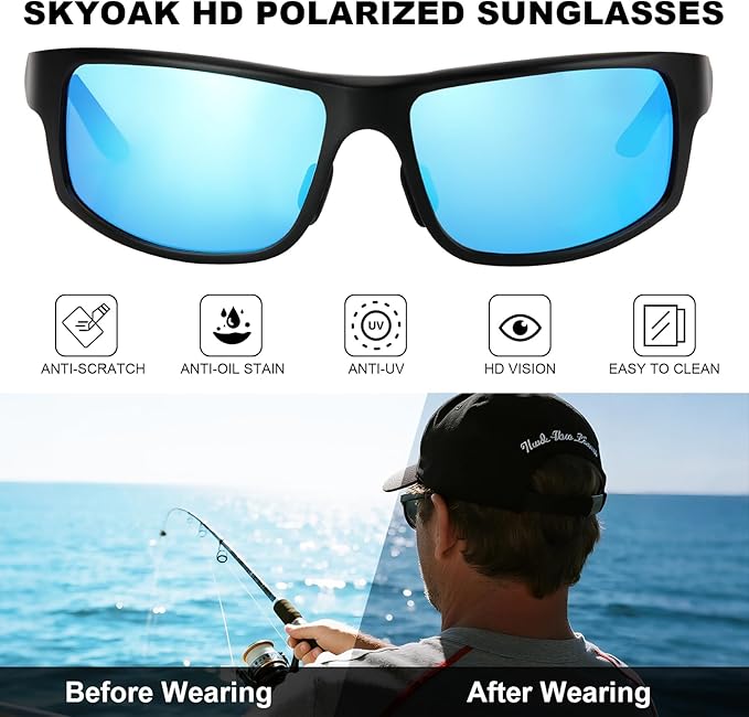 Unbreakable Polarized Sports Sunglasses for Men, Scratch/Seawater-Proof/Oleophobic Coating Lens, Aluminum Frame Sun Glasses