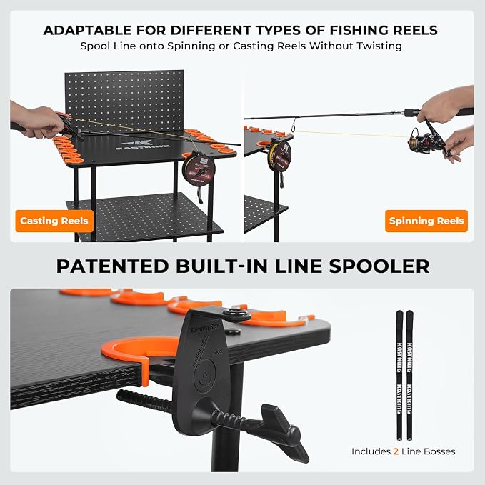 KastKing V12 Gear Trolley, Indoor Fishing Rod Holder for 12 Combos, 3-Tier Fishing Rod Rack With Peg Wall, Patented Built-in Line Spooler, Mobile Tackle Storage Cart With Locking Wheels