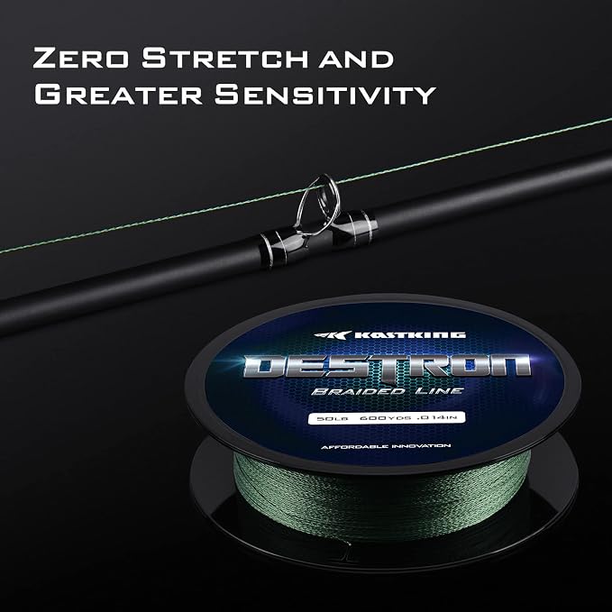 KastKing Destron Braided Fishing Line, Highly Abrasion Resistant, Improved Knot Strength, Ultra-Thin Diameter Superline, Zero Stretch & Memory, CFT “Color Fast Technology”, 75% Thinner Than Mono