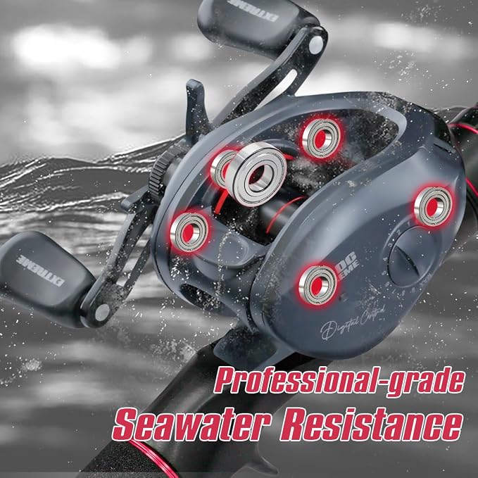 SEASIR Extreme DC Baitcaster Reel, 5.7oz Ultralight Baitcasting Reel, Digital Control Fishing Reel, Max Drag 13LB, 7.0:1, 5+1 BB, Freshwater Saltwater, Drag Clicker, Carbon Fiber Washer, Grey
