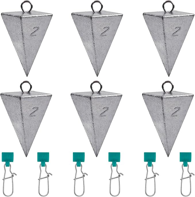 SIWIRIOM Pyramid Sinkers for Surf & Saltwater 6 Pack Fishing Weights Lead Sinkers with Slider Universal Connectors, Fishing Weights Assortment Kits Fishing Gear Tackle 1oz 2oz 3oz