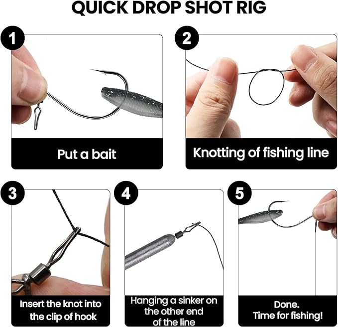 FishTrip 30pcs Swivel Drop Shot Hooks Fishing Rig, EWG Dropshot Hook Rigging for Bass Fishing with Swivel Saltwater Freshwater Sizes 4, 3, 2, 1, 1/0, 2/0, 3/0